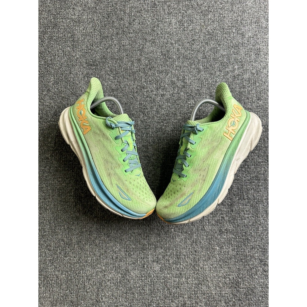 Mens Hoka Clifton 9 Green Blue Running Sneakers, Size US 8.5 D